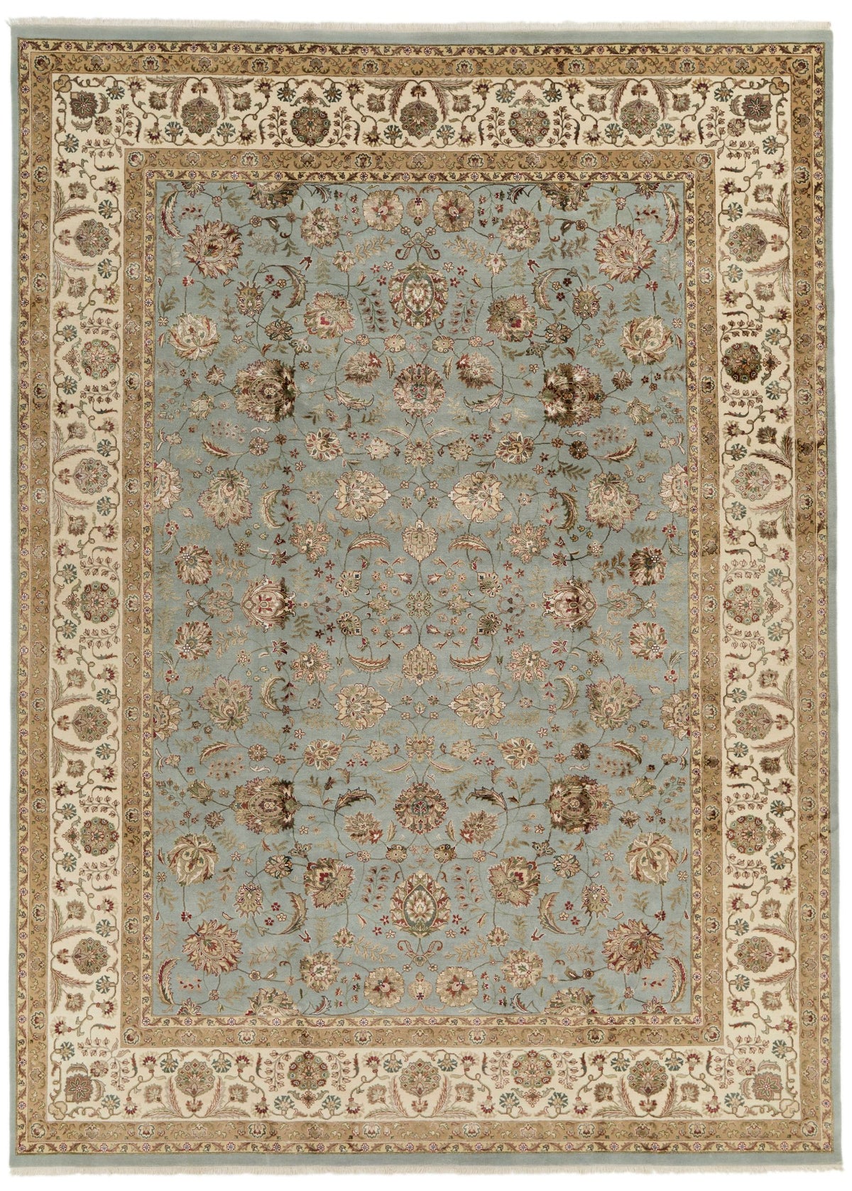 10x14 Light Blue and Ivory Turkish Silk Rug