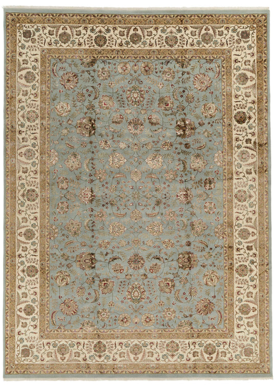 10x14 Light Blue and Ivory Turkish Silk Rug