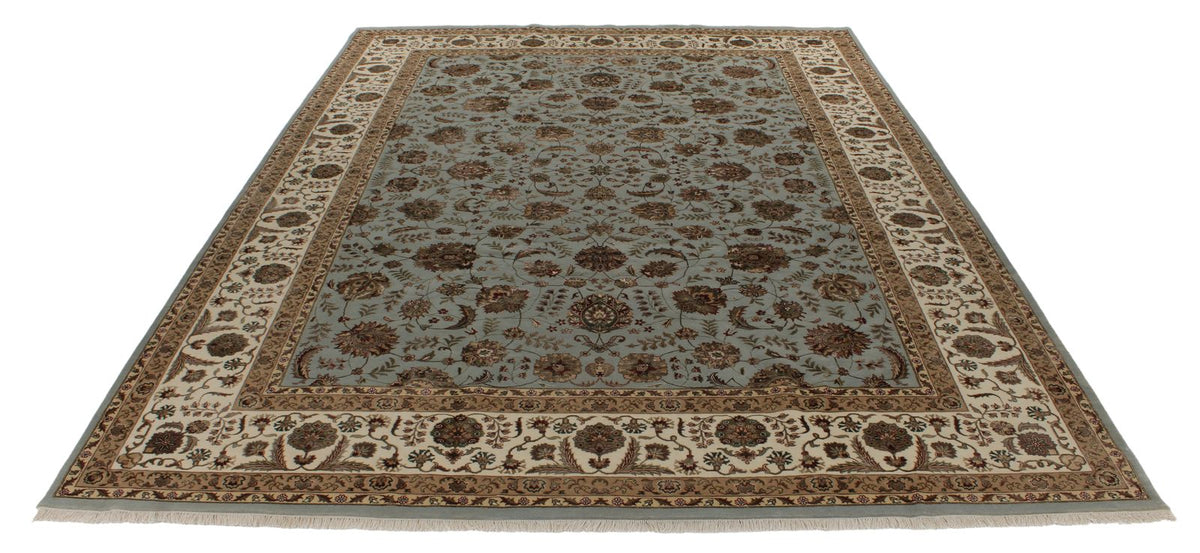 10x14 Light Blue and Ivory Turkish Silk Rug