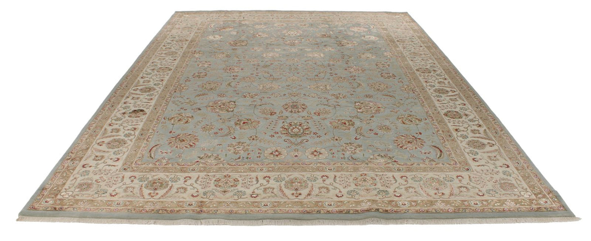 10x14 Light Blue and Ivory Turkish Silk Rug