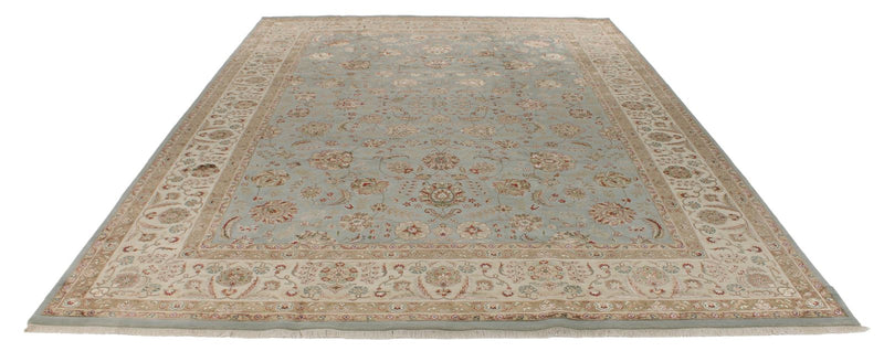 10x14 Light Blue and Ivory Turkish Silk Rug