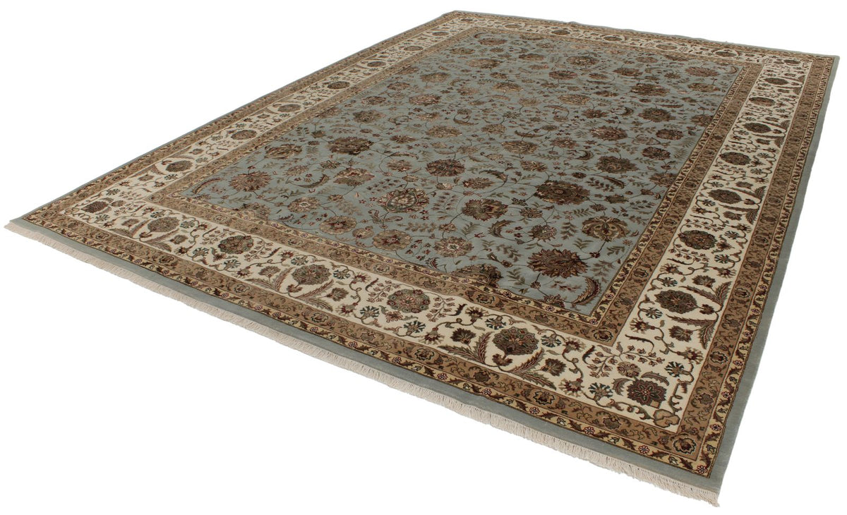 10x14 Light Blue and Ivory Turkish Silk Rug