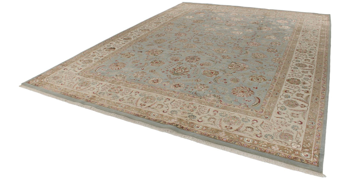 10x14 Light Blue and Ivory Turkish Silk Rug