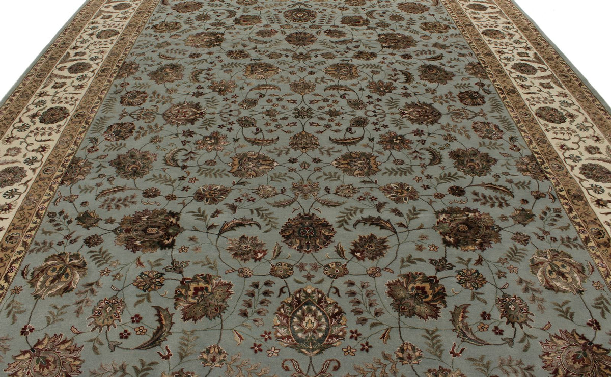 10x14 Light Blue and Ivory Turkish Silk Rug