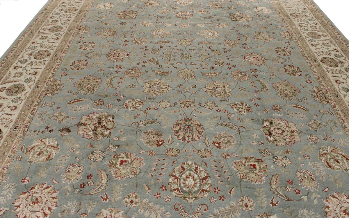 10x14 Light Blue and Ivory Turkish Silk Rug