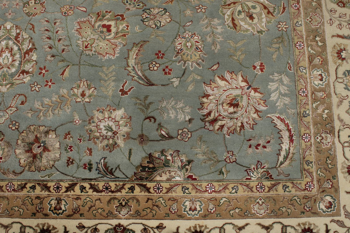 10x14 Light Blue and Ivory Turkish Silk Rug