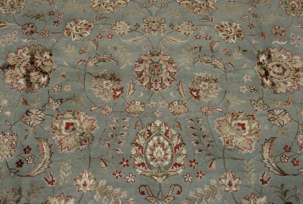 10x14 Light Blue and Ivory Turkish Silk Rug