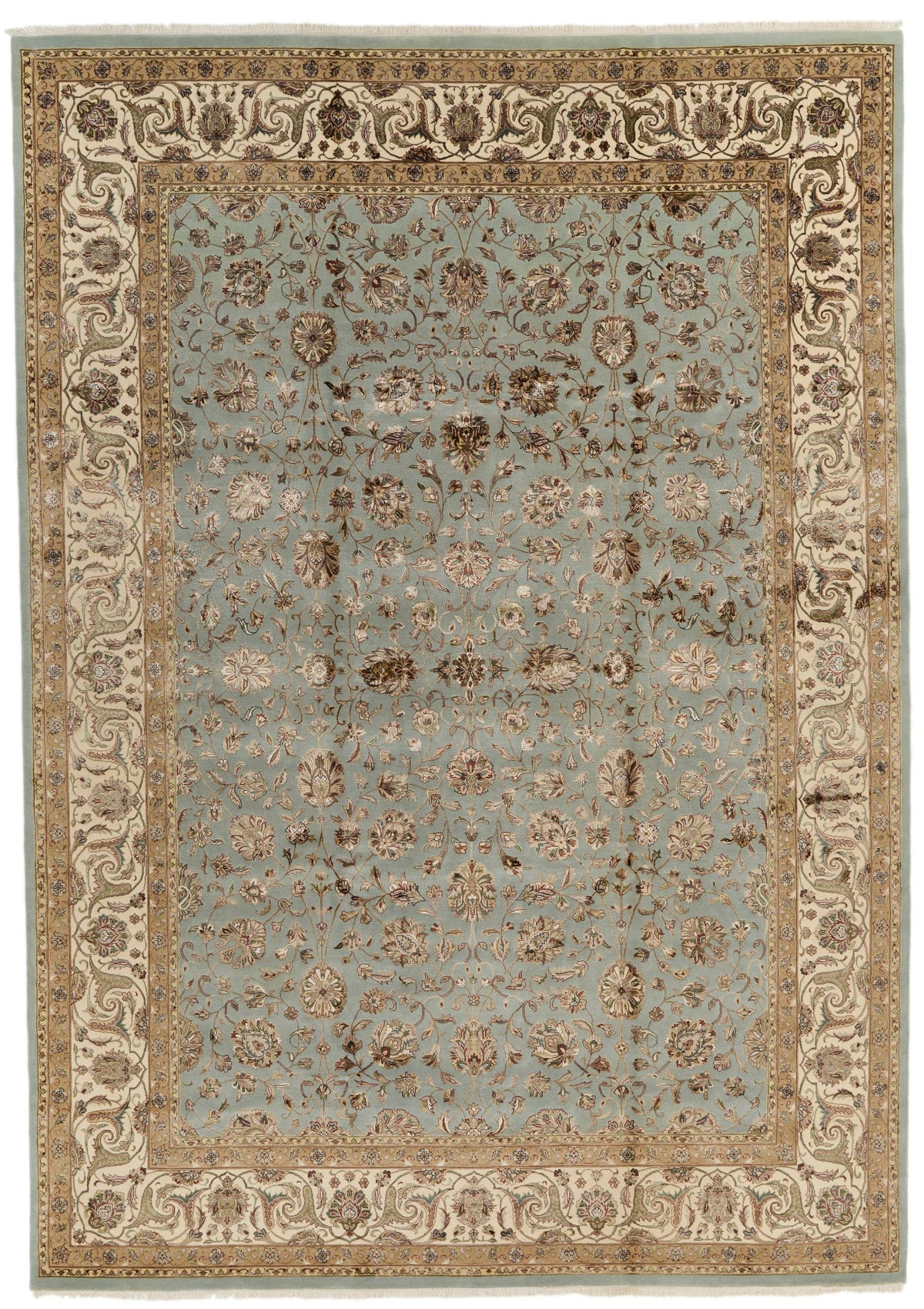 10x14 Light Blue and Ivory Turkish Silk Rug
