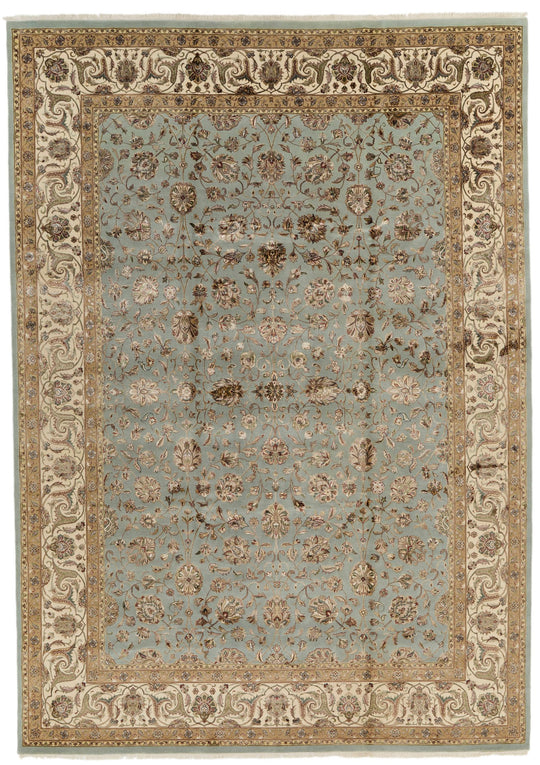 10x14 Light Blue and Ivory Turkish Silk Rug