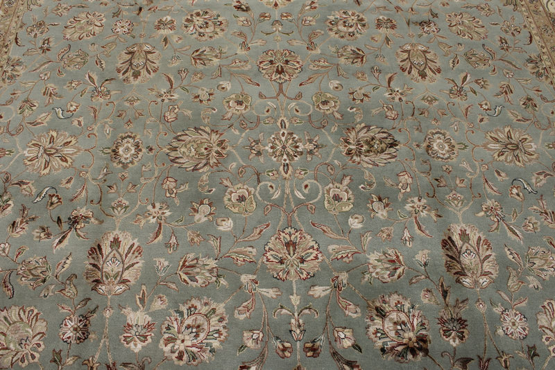 10x14 Light Blue and Ivory Turkish Silk Rug