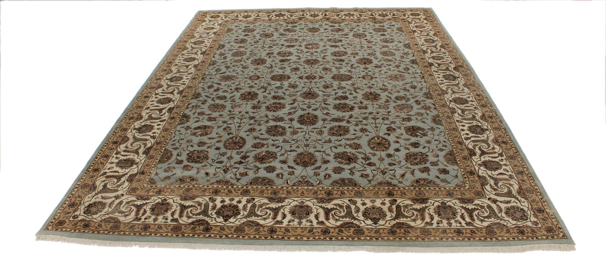 10x14 Light Blue and Ivory Turkish Silk Rug