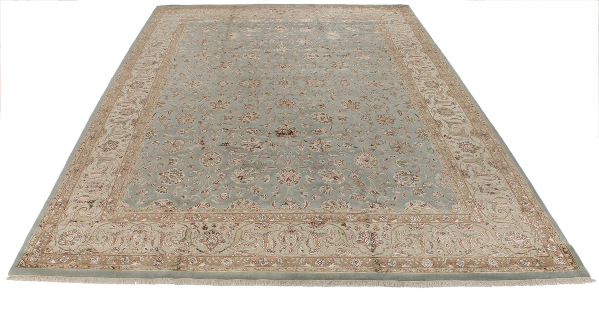 10x14 Light Blue and Ivory Turkish Silk Rug
