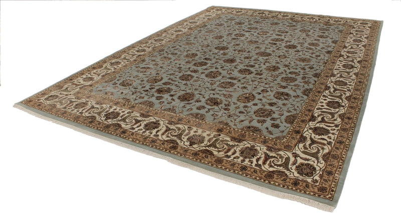 10x14 Light Blue and Ivory Turkish Silk Rug