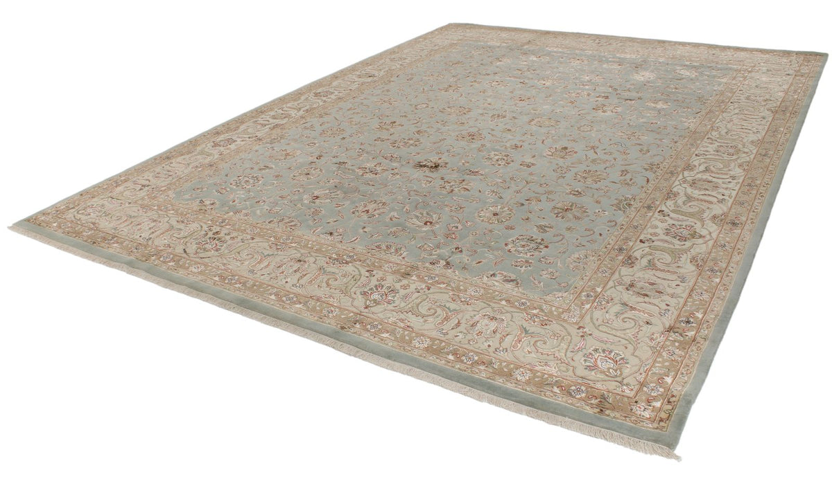 10x14 Light Blue and Ivory Turkish Silk Rug