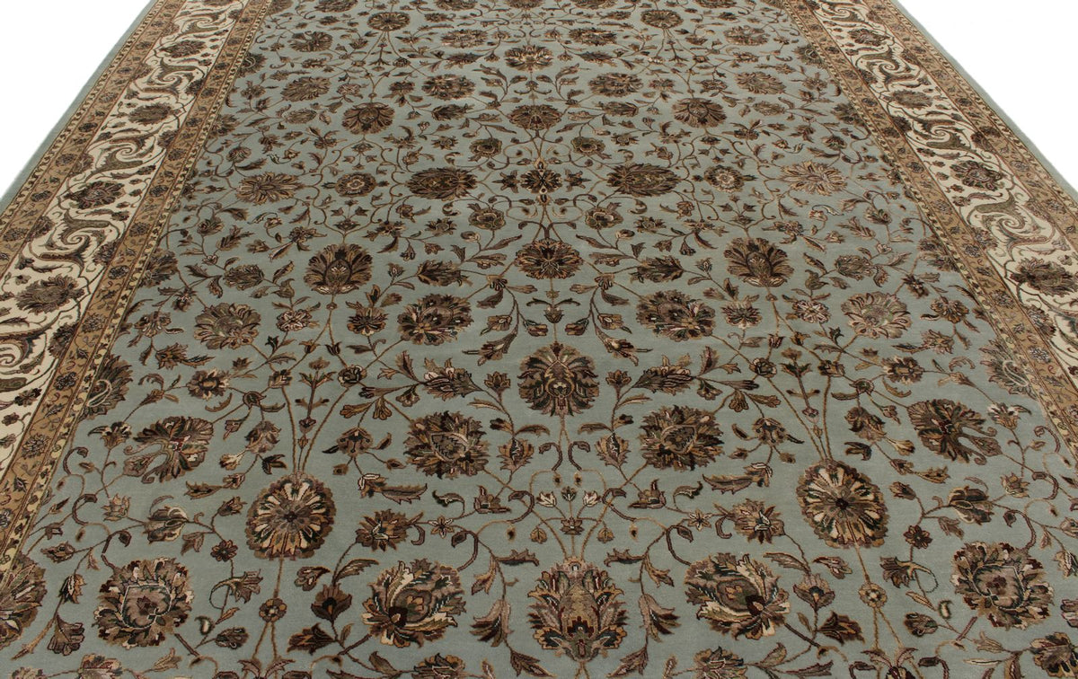 10x14 Light Blue and Ivory Turkish Silk Rug