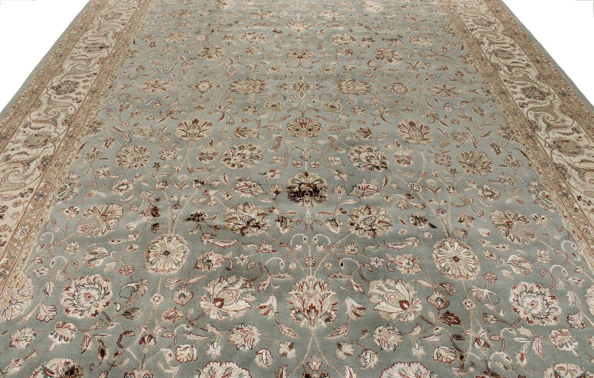 10x14 Light Blue and Ivory Turkish Silk Rug