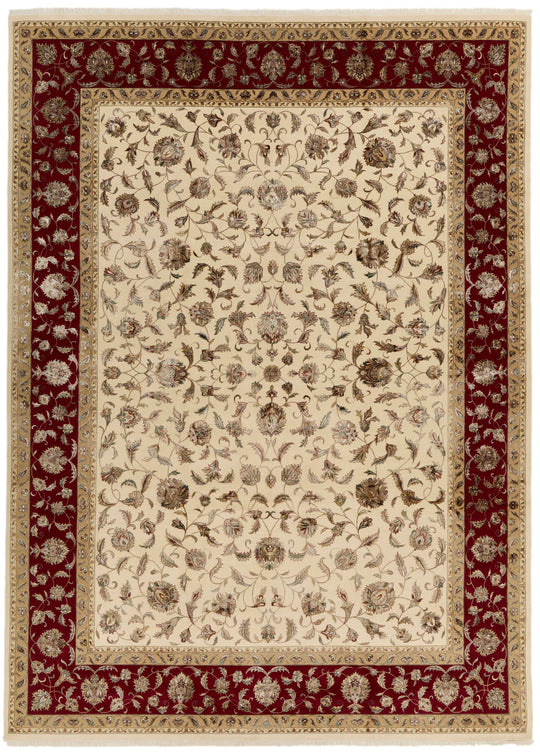 10x14 Ivory and Red Turkish Silk Rug