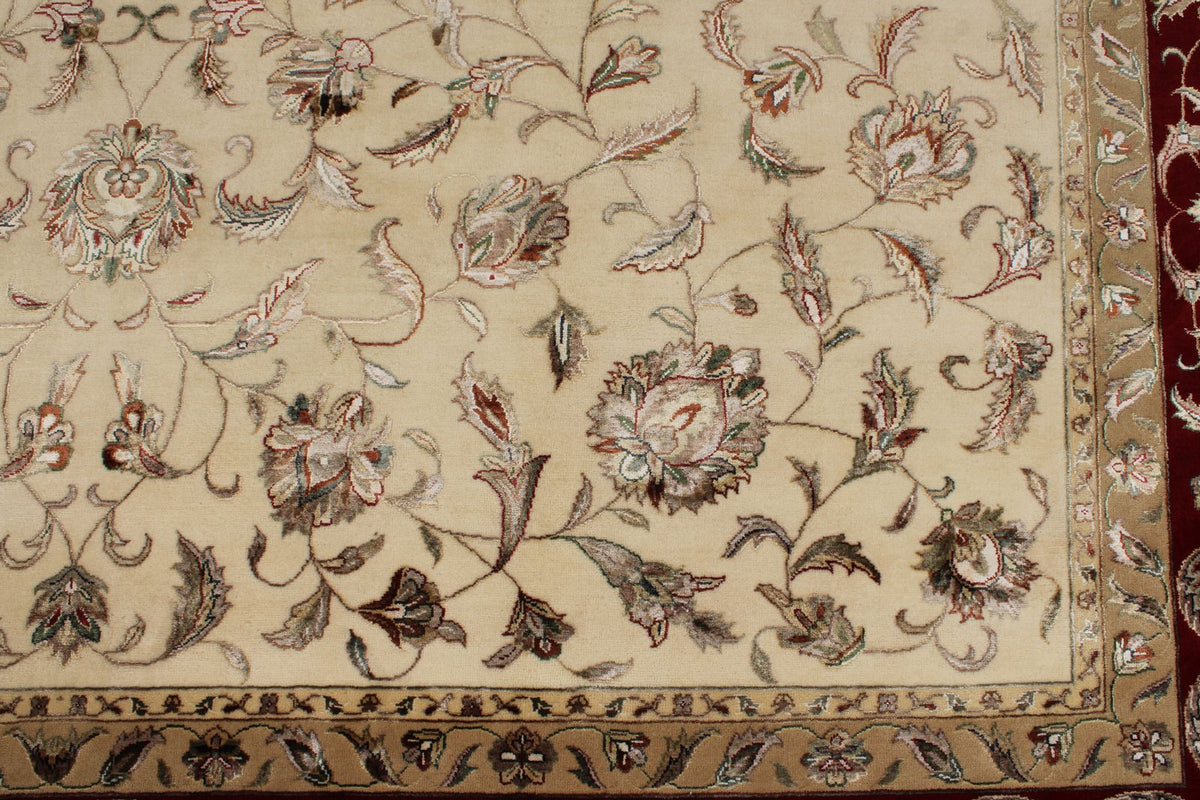 10x14 Ivory and Red Turkish Silk Rug