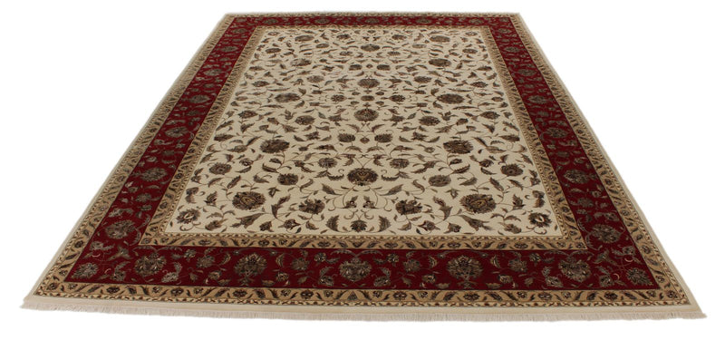 10x14 Ivory and Red Turkish Silk Rug