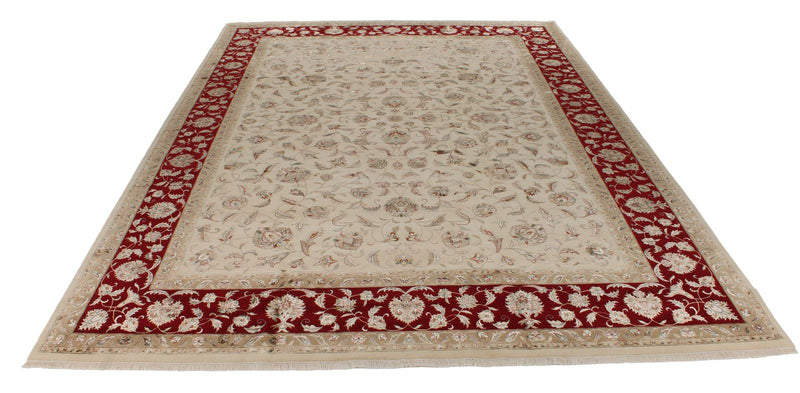 10x14 Ivory and Red Turkish Silk Rug