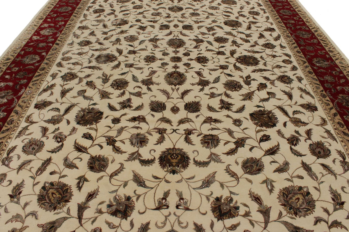 10x14 Ivory and Red Turkish Silk Rug