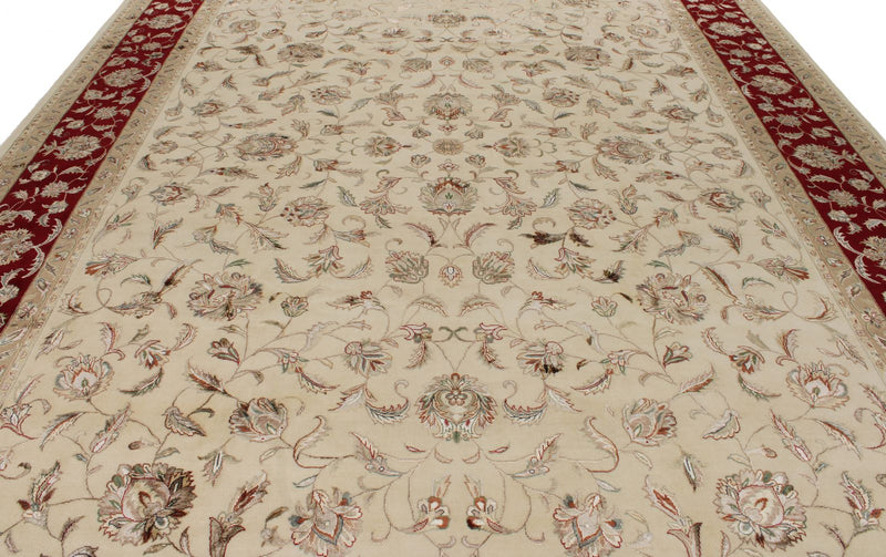 10x14 Ivory and Red Turkish Silk Rug