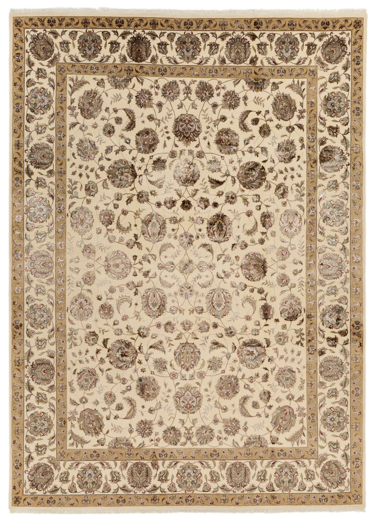 9x12 Ivory and Beige Turkish Silk Rug