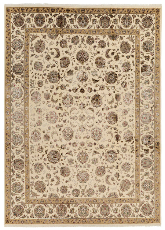 9x12 Ivory and Beige Turkish Silk Rug