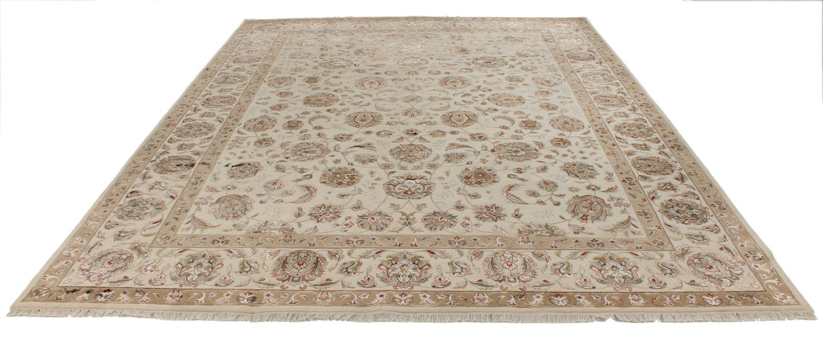 9x12 Ivory and Beige Turkish Silk Rug
