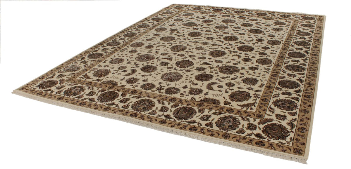 9x12 Ivory and Beige Turkish Silk Rug