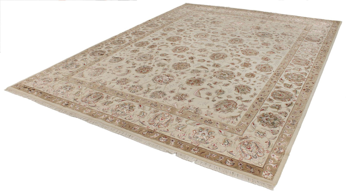 9x12 Ivory and Beige Turkish Silk Rug