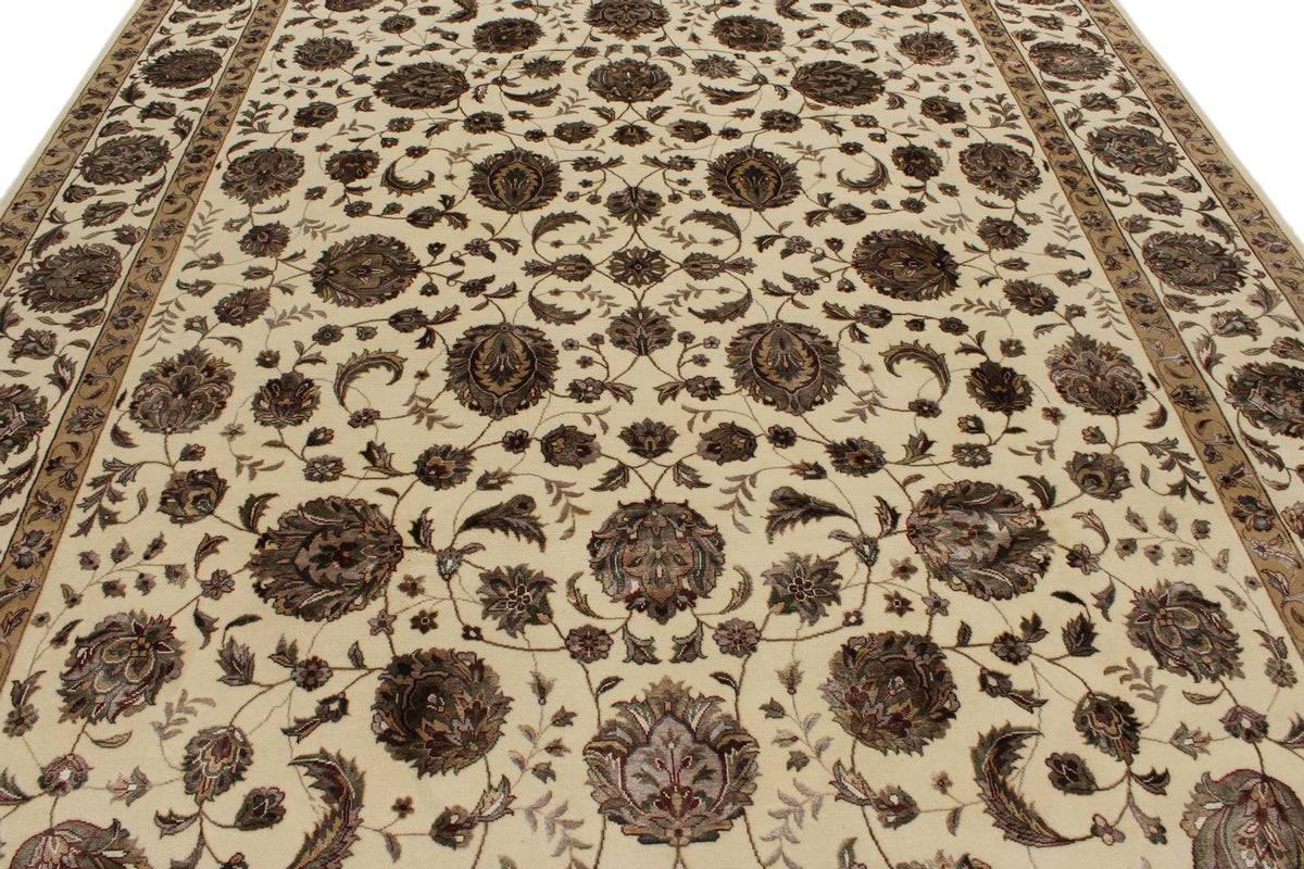 9x12 Ivory and Beige Turkish Silk Rug