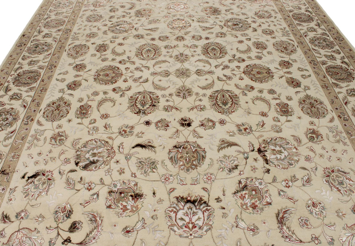 9x12 Ivory and Beige Turkish Silk Rug