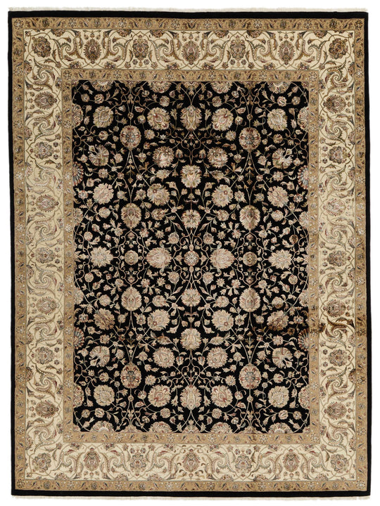 9x12 Black and Ivory Turkish Silk Rug