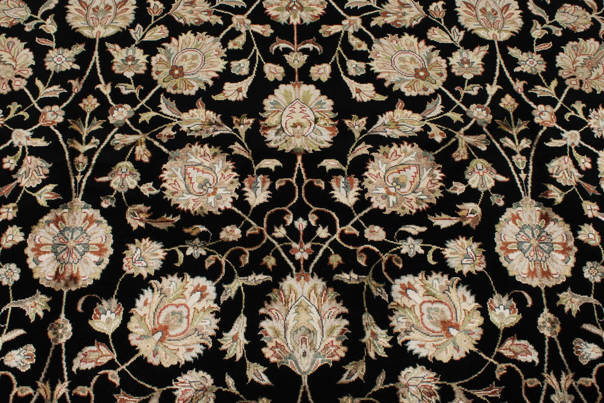 9x12 Black and Ivory Turkish Silk Rug