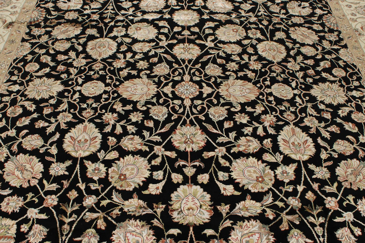 9x12 Black and Ivory Turkish Silk Rug