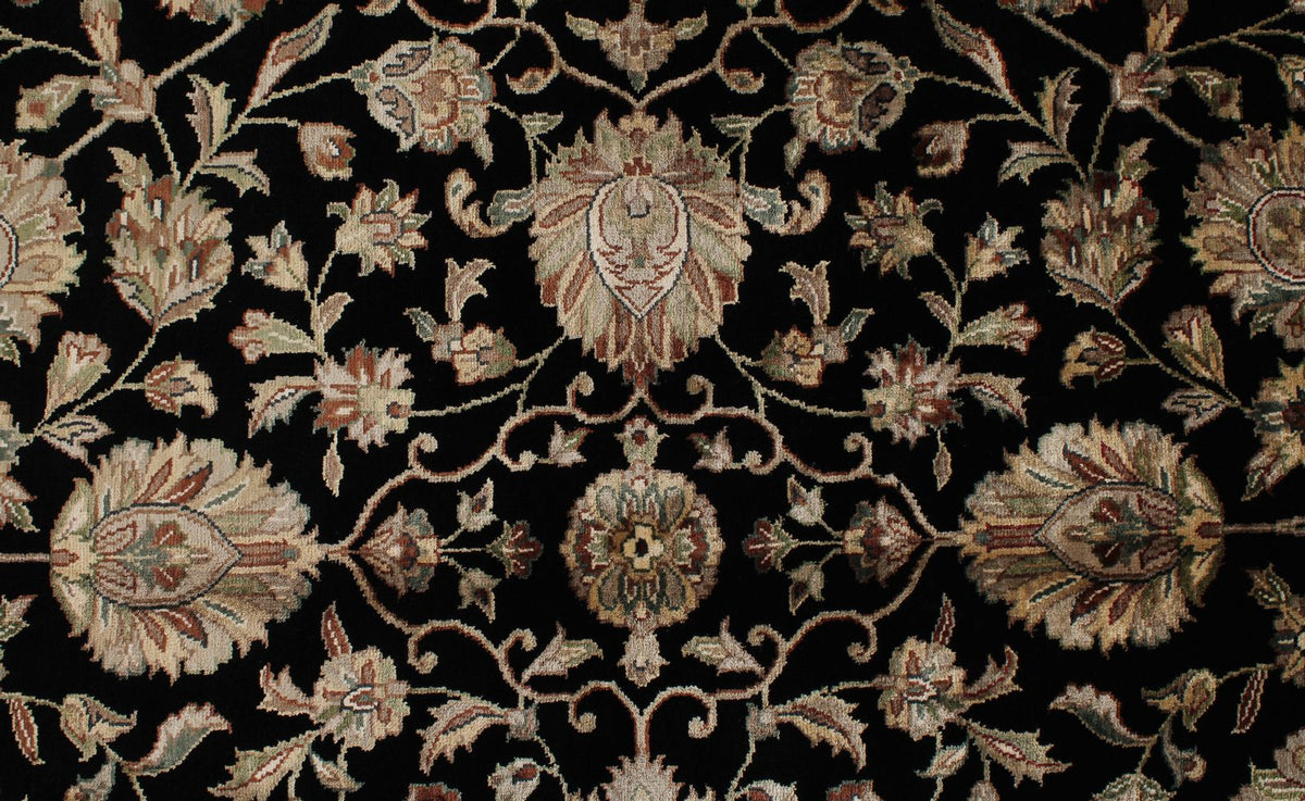 9x12 Black and Ivory Turkish Silk Rug