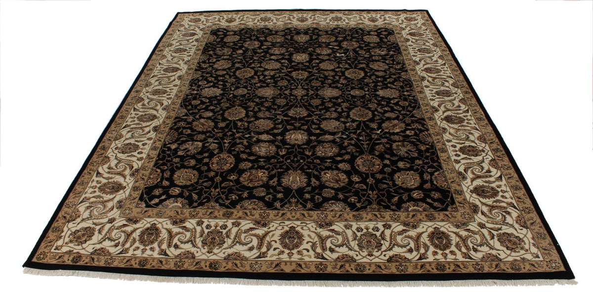 9x12 Black and Ivory Turkish Silk Rug