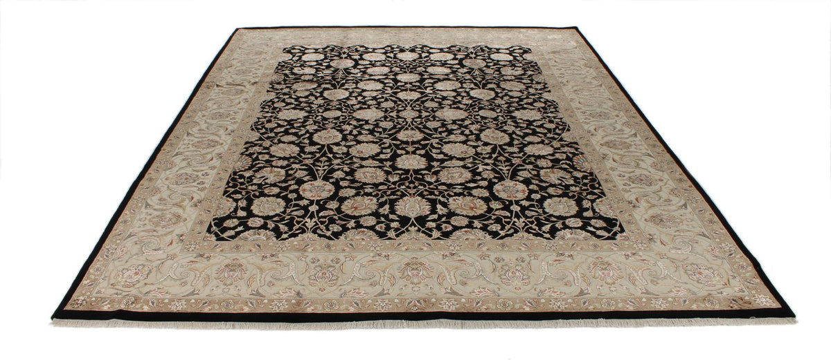 9x12 Black and Ivory Turkish Silk Rug