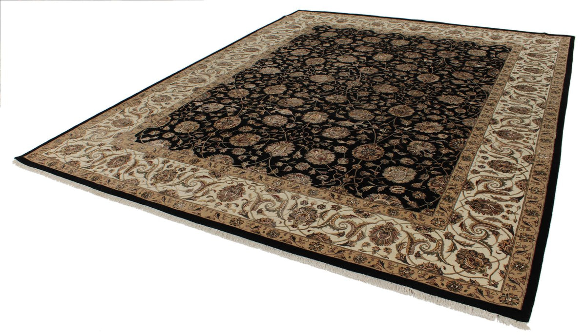 9x12 Black and Ivory Turkish Silk Rug