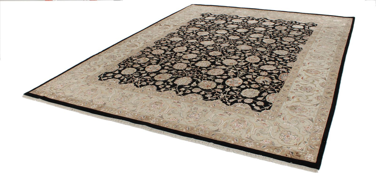 9x12 Black and Ivory Turkish Silk Rug
