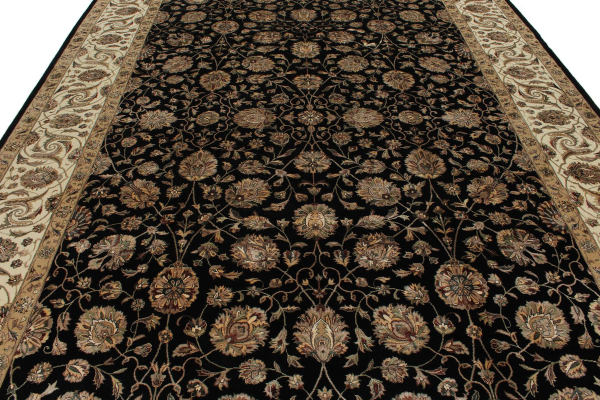 9x12 Black and Ivory Turkish Silk Rug