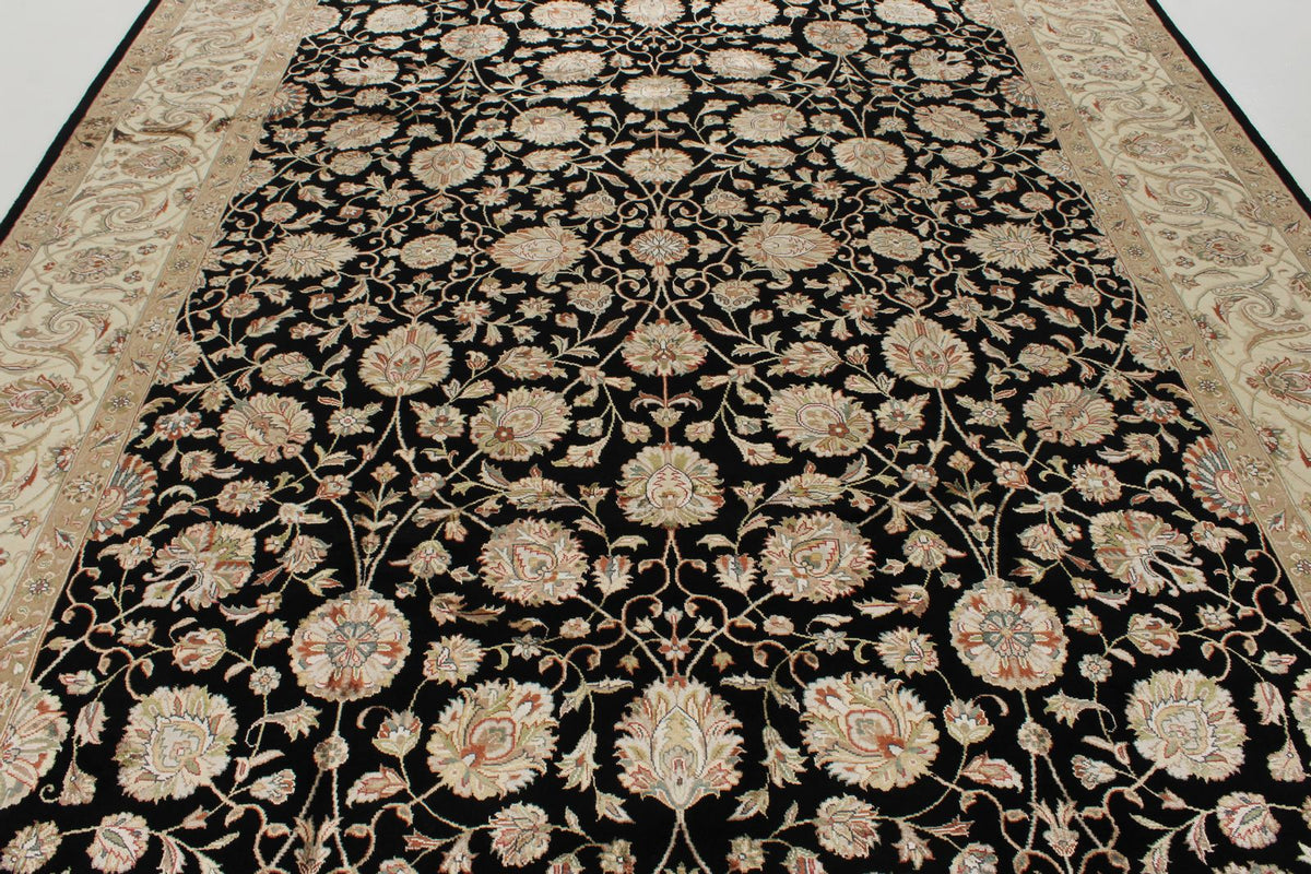 9x12 Black and Ivory Turkish Silk Rug