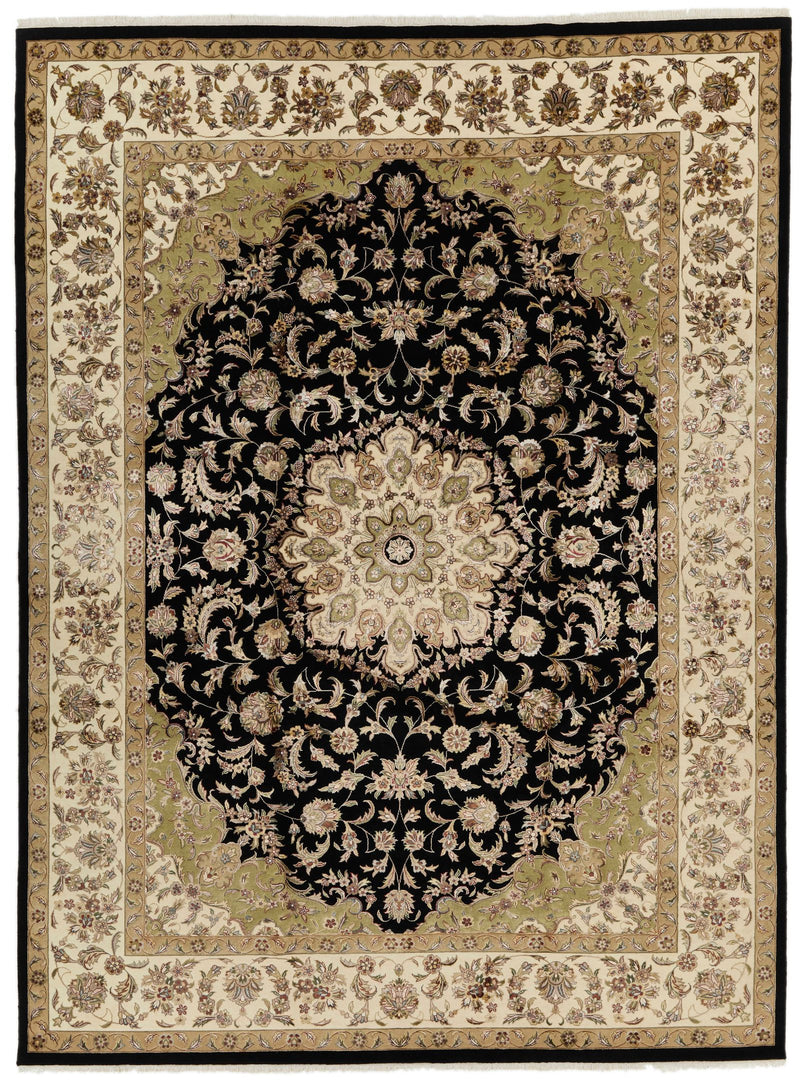9x12 Black and Ivory Turkish Silk Rug