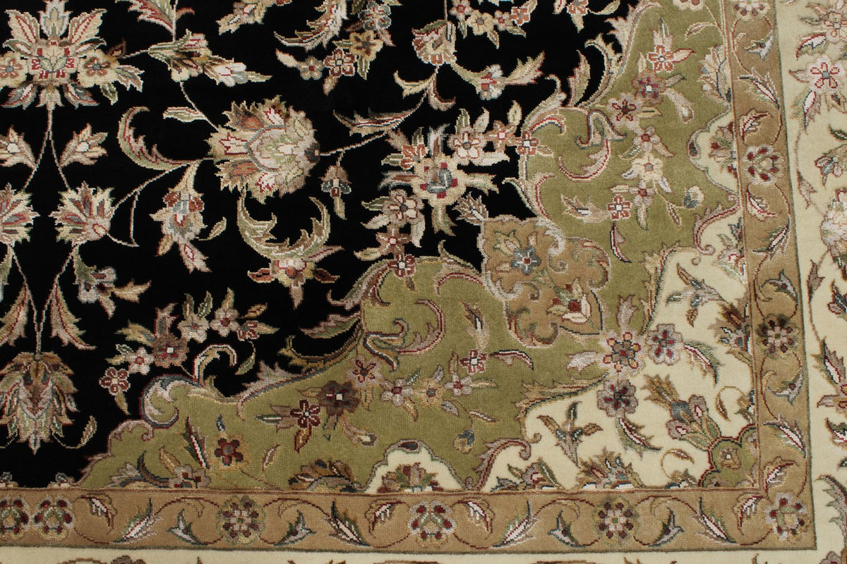 9x12 Black and Ivory Turkish Silk Rug