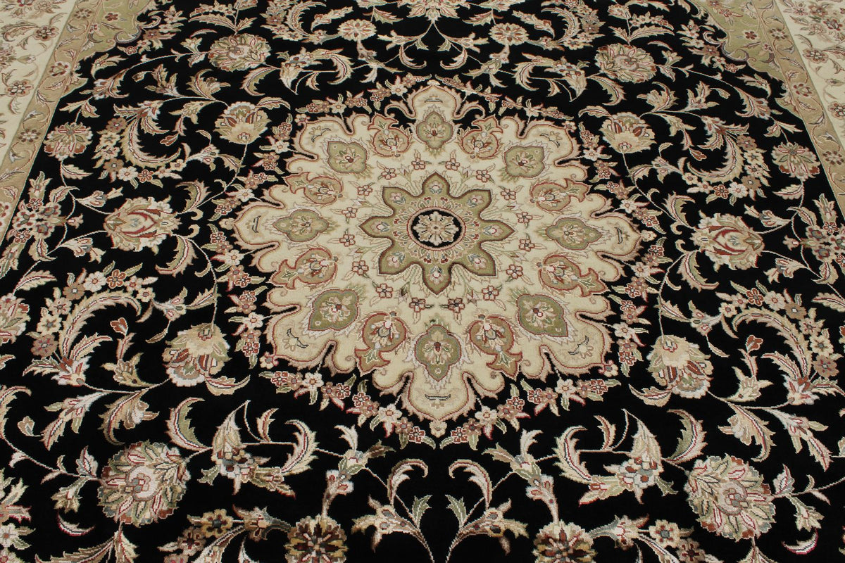 9x12 Black and Ivory Turkish Silk Rug