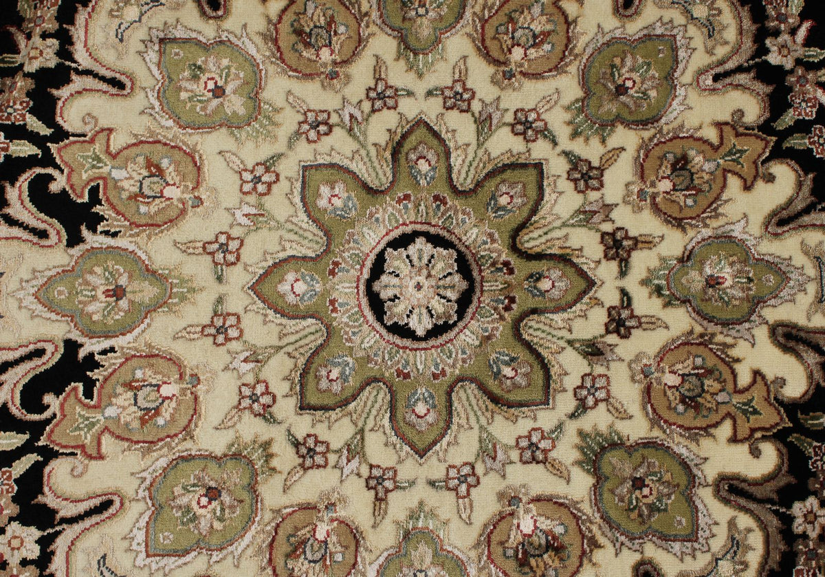 9x12 Black and Ivory Turkish Silk Rug