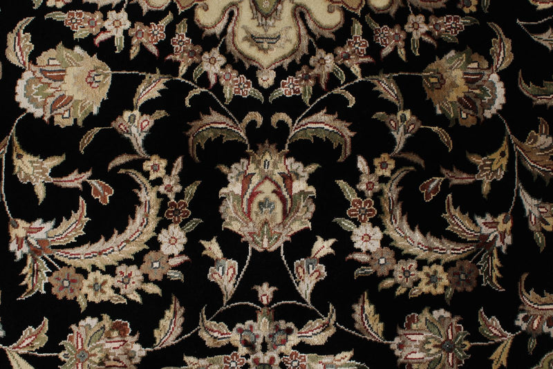9x12 Black and Ivory Turkish Silk Rug