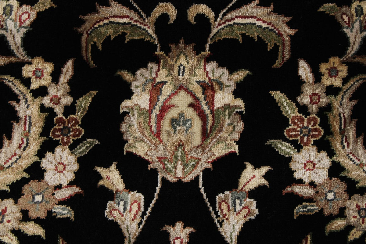 9x12 Black and Ivory Turkish Silk Rug