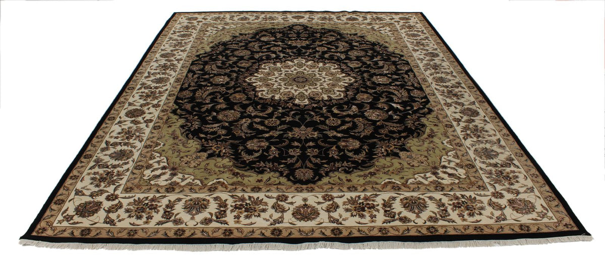9x12 Black and Ivory Turkish Silk Rug